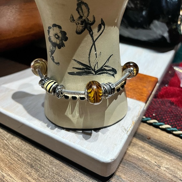 Bacio ITALY Murano Glass Bead Charm 7” extensión to 7.5” Snake Chain Bracelet - Picture 5 of 7